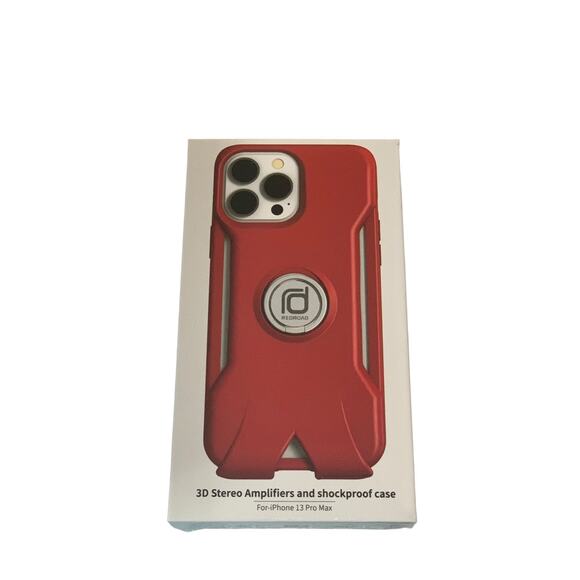 iPhone 13 Pro Max Red Phone Case 3D Stereo Amplifier Hard Plastic with Ring - Picture 1 of 2